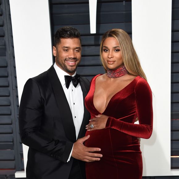 Ciara enceinte et son mari Russell Wilson - Vanity Fair Oscar viewing party 2017 au Wallis Annenberg Center for the Performing Arts à Berverly Hills, le 26 février 2017.