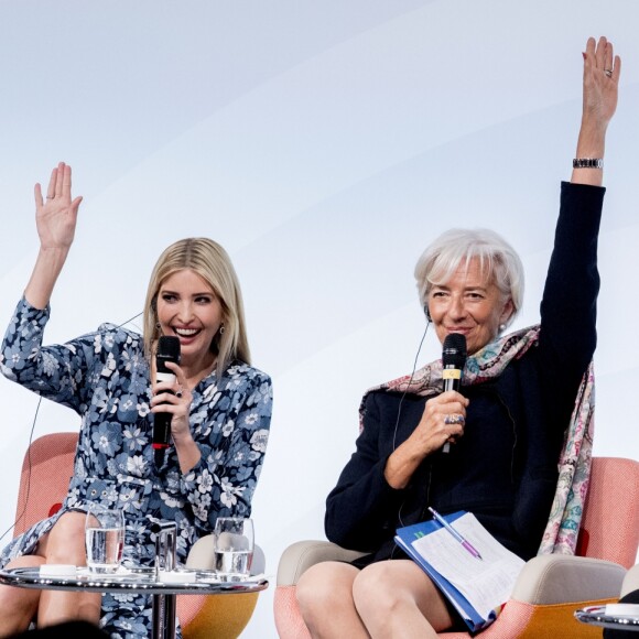 Stephanie Bschorr, Ivanka Trump, Angela Merkel, Christine Lagarde et la reine Maxima des Pays-Bas participent au sommet "Women20" en marge du G20, à l'hôtel Intercontinental. Berlin, le 25 avril 2017.