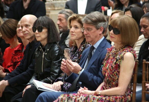 Conférence de presse du Met Gala 2017, exposition "Rei Kawakubo/Comme des Garçons: Art Of The In-Between" avec Rei Kawakubo, son mari et bras droit Adrian Joffe et Anna Wintour au Metropolitan Museum of Art. New York, le 1er mai 2017.