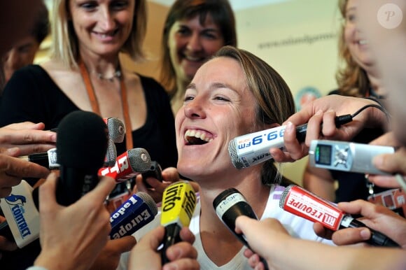Justine Henin face aux journalistes lors du tournoi de Roland Garros le 25 mai 2008.