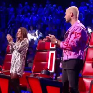 Florent Pagny, Mika, Zazie et Matt Pokora sur le plateau de The Voice. Émission du 6 mai 2017.