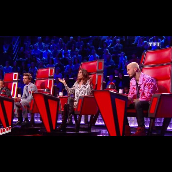 Florent Pagny, Mika, Zazie et Matt Pokora sur le plateau de The Voice. Émission du 6 mai 2017.