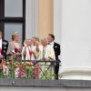 Sophie, comtesse de Wessex, la reine Silvia, le roi Carl Gustav, le roi Willem Alexander, la reine Maxima, la princesse Beatrix, la princesse Mabel, la princesse Astrid - Les familles royales au balcon lors du 80ème anniversaire du roi Harald et de la reine Sonja de Norvège à Oslo le 9 mai 2017. 09/05/2017 - Oslo