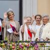 Le roi Willem Alexander, la reine Maxima, la princesse Beatrix, la princesse Mabel, la princesse Astrid, le prince Constantijn - Les familles royales au balcon lors du 80ème anniversaire du roi Harald et de la reine Sonja de Norvège à Oslo le 9 mai 2017. 09/05/2017 - Oslo