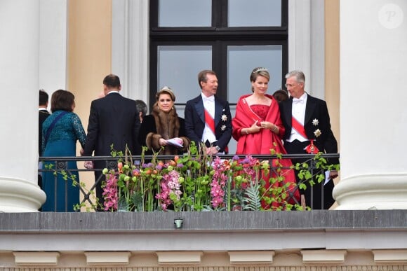 La grande duchesse Maria Teresa, le grand duc Henri, la reine Mathilde et le roi Philippe de Belgique - Les familles royales au balcon lors du 80ème anniversaire du roi Harald et de la reine Sonja de Norvège à Oslo le 9 mai 2017. 09/05/2017 - Oslo