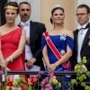 La princesse Victoria et le prince Daniel de Suède. Célébrations du double 80e anniversaire du roi Harald V de Norvège et de la reine Sonja de Norvège le 9 mai 2017 au palais royal à Oslo.