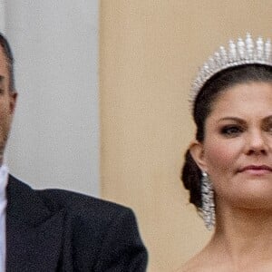 La princesse Victoria et le prince Daniel de Suède. Célébrations du double 80e anniversaire du roi Harald V de Norvège et de la reine Sonja de Norvège le 9 mai 2017 au palais royal à Oslo.