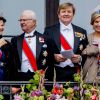 Le roi Carl XVI Gustaf et la reine Silvia de Suède, le roi Willem-Alexander et la reine Maxima des Pays-Bas. Célébrations du double 80e anniversaire du roi Harald V de Norvège et de la reine Sonja de Norvège le 9 mai 2017 au palais royal à Oslo.