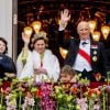 Célébrations du double 80e anniversaire du roi Harald V de Norvège et de la reine Sonja de Norvège le 9 mai 2017 au palais royal à Oslo. A gauche, le prince Sverre Magnus, à droite son père le prince héritier Haakon.