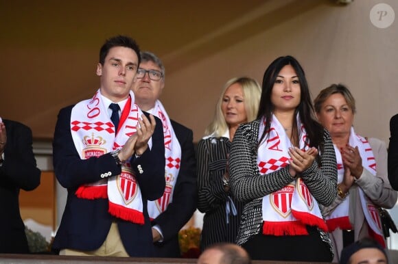 Louis Ducruet et sa compagne Marie lors de la rencontre de Ligue 1 Monaco - Lille au stade Louis II de Monaco le 14 mai 2017. © Bruno Bebert / Bestimage