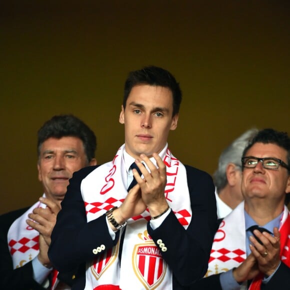 Louis Ducruet, le fils de la princesse S. de Monaco, durant la rencontre de Ligue 1 Monaco contre Lille au stade Louis II de Monaco le 14 mai 2017. © Bruno Bebert / Bestimage  People attending Monaco - Lille soccer game at Stade Louis II in Monaco on 14/05/201714/05/2017 - MONACO