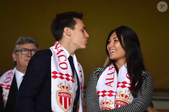 Louis Ducruet et sa compagne Marie durant la rencontre de Ligue 1 Monaco - Lille au stade Louis II de Monaco le 14 mai 2017. © Bruno Bebert / Bestimage