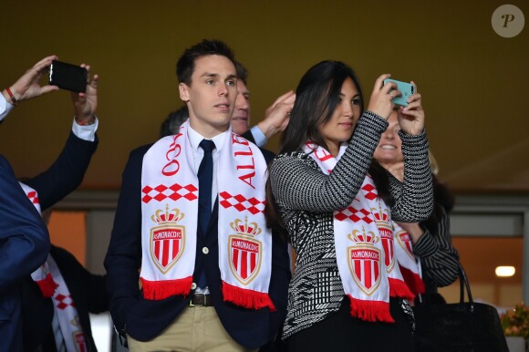 Louis Ducruet et sa compagne Marie durant la rencontre de Ligue 1 Monaco - Lille au stade Louis II de Monaco le 14 mai 2017. © Bruno Bebert / Bestimage