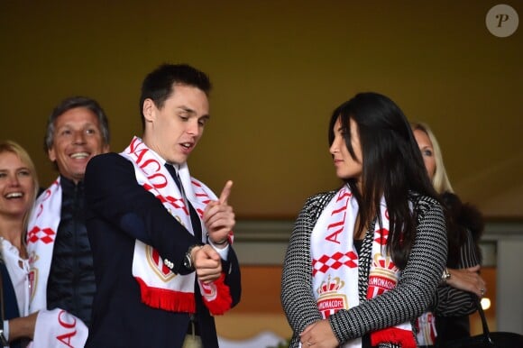 Louis Ducruet et sa compagne Marie durant la rencontre de Ligue 1 Monaco - Lille au stade Louis II de Monaco le 14 mai 2017. © Bruno Bebert / Bestimage