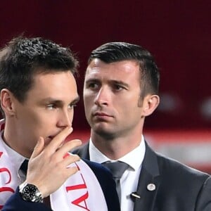 Le prince Albert II de Monaco et son neveu Louis Ducruet lors de la rencontre de Ligue 1 Monaco - Lille au stade Louis II de Monaco le 14 mai 2017. © Bruno Bebert / Bestimage