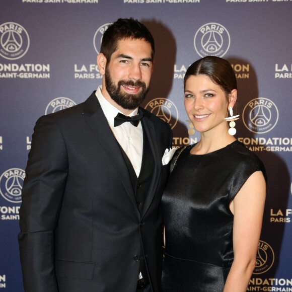 Exclusif - Nikola Karabatic et sa femme Géraldine Pillet - Dîner de gala au profit de la Fondation PSG au Parc des Princes à Paris le 16 mai 2017.