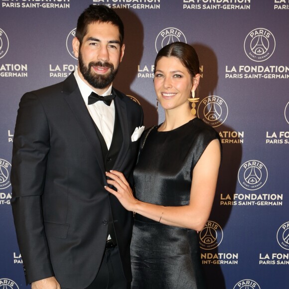 Exclusif  - Nikola Karabatic et sa femme Géraldine Pillet - Dîner de gala au profit de la Fondation PSG au Parc des Princes à Paris le 16 mai 2017.