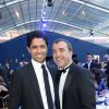 Exclusif - Le prince Nasser Al-Khelaïfi (président du PSG) et Arnaud Lagardère - Dîner de gala au profit de la Fondation PSG au Parc des Princes à Paris le 16 mai 2017.