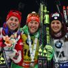 Tiril Eckhoff, Laura Dahlmeier et Anaïs Chevalier sur le podium du sprint en coupe du monde de biathlon le 2 mars 2017 à Pyeongchang