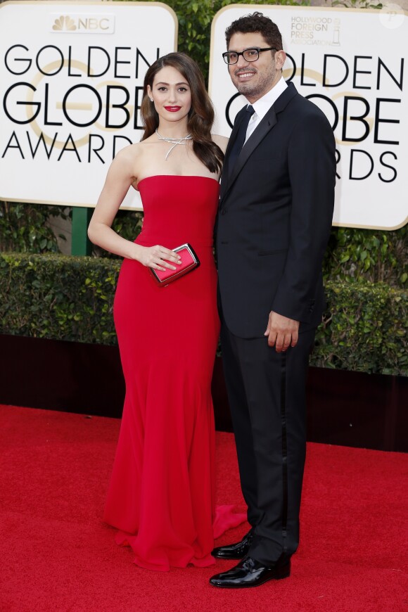 Emmy Rossum et son fiancé Sam Esmail - La 73ème cérémonie annuelle des Golden Globe Awards à Beverly Hills, le 10 janvier 2016.
