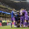 Les joueurs du Real Madrid célèbrent leur victoire en finale de la Ligue des Champions le 3 juin 2017 à Cardiff, au Pays de Galles, contre la Juventus de Turin (4-1).
