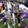 Les joueurs du Real Madrid célèbrent leur victoire en finale de la Ligue des Champions le 3 juin 2017 à Cardiff, au Pays de Galles, contre la Juventus de Turin (4-1).