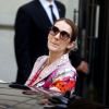 Celine Dion quitte l'hôtel Royal Monceau à Paris le 14 juin 2017. Elle va s'envoler pour le Danemark.
