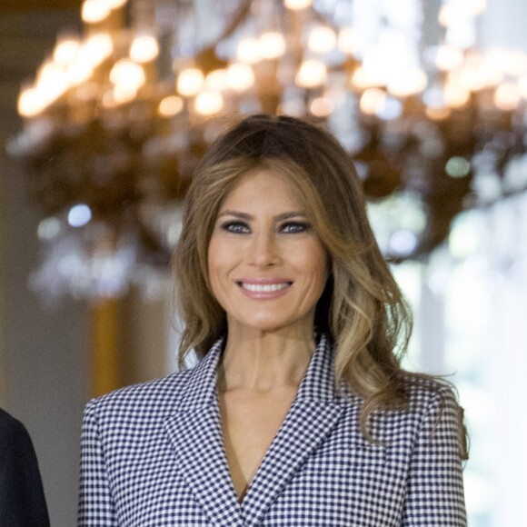 La reine Mathilde et le roi Philippe de Belgique rencontrent le président des Etats-Unis Donald Trump et sa femme Melania Trump au palais royal de Bruxelles, le 24 mai 2017.