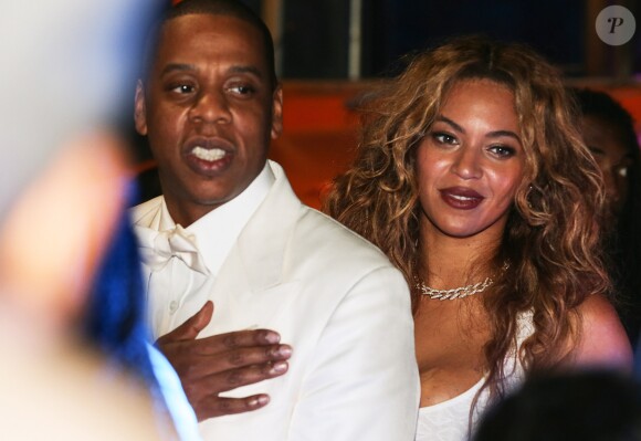 Beyoncé et son mari Jay-Z à la fête du mariage de Solange Knowles et Alan Ferguson sur le thème de "Mardi Gras" dans le quartier français de la Nouvelle-Orléans, le 16 novembre 2014.