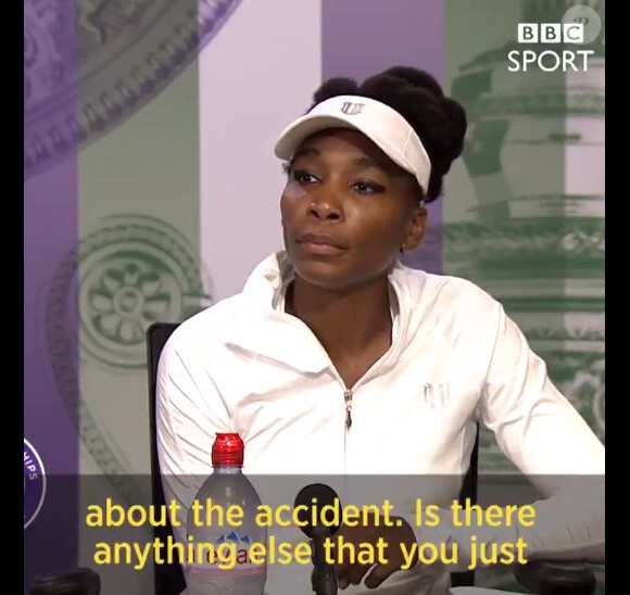 Venus Williams lors d'une conférence de presse à Wimbledon, le 3 juillet 2017, interrogée sur l'accident de voiture mortel dans lequel elle est impliquée.
