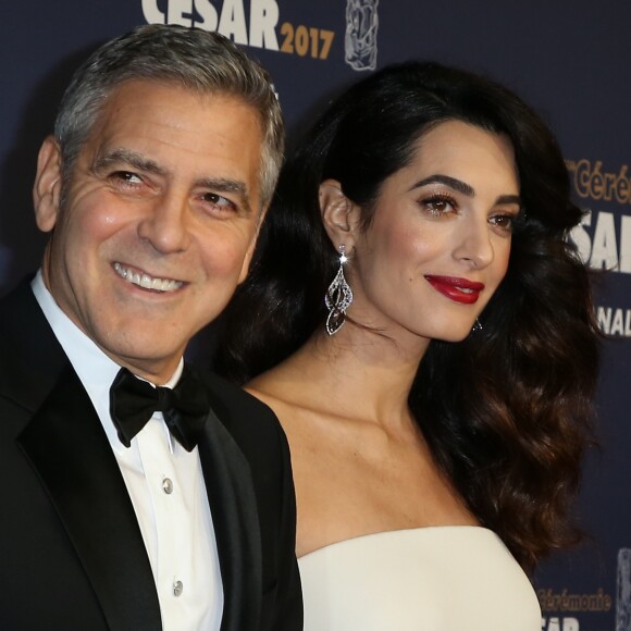 George Clooney et sa femme Amal Alamuddin-Clooney (enceinte) arrivant à la 42ème cérémonie des César à la Salle Pleyel à Paris le 24 février 2017. © Olivier Borde / Dominique Jacovides / Bestimage