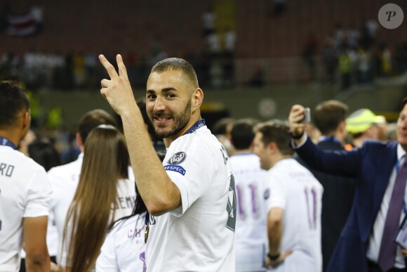 Karim Benzema -Le Real Madrid de Zinédine Zidane remporte la Ligue des champions aux tirs au buts face à l'Atlético de Madrid, (1-1 après prolongations, 5-3 aux t.a.b.) à Milan le 28 mai 2016.