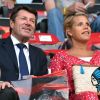 Christian Estrosi et sa femme Laura Tenoudji, enceinte, lors du match de qualification de la Champions League "OGC Nice - Ajax d'Amsterdam" au stade de l'Allianz Riviera à Nice, le 26 juillet 2017. © Bruno Bebert/Bestimage