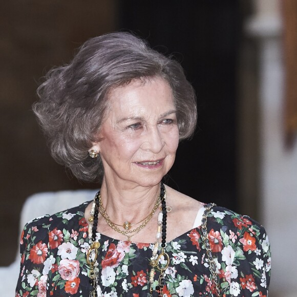 La reine Letizia et le roi Felipe VI d'Espagne ainsi que la reine Sofia accueillaient le 4 août 2017 près de cinq cents convives représentant la communauté des Iles Baléares au palais royal de la Almudaina, à Palma de Majorque, pour le traditionnel dîner de gala offert au cours de leurs vacances.