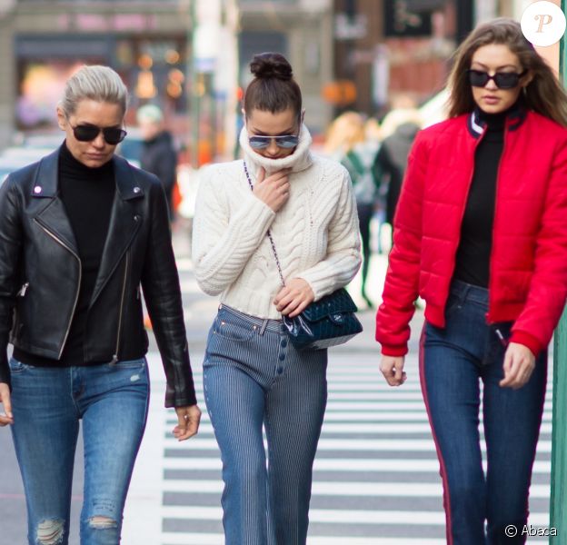 Gigi, Bella Hadid et leur maman Yolanda Hadid à New York, le 29 janvier 2017.