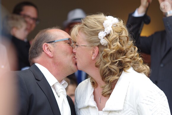 Exclusif - Mariage de Véronique et Thierry (L'amour est dans le pré, saison 9) à Valençay. Parmi les invités figuraient les anciens participants de l'émission. Le 23 mai 2015.