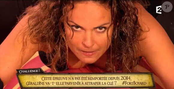 Géraldine Lapalus s'est essayée à l'épreuve des cylindres dans "Fort Boyard", samedi 26 août 2017 sur France 2.