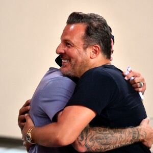 M. Pokora et Jean-Roch lors du match de Ligue 1 Conforama entre l'AS Monaco et l'Olympique de Marseille (score final : 6-1) au stade Louis II à Monaco le 27 août 2017. © Bruno Bebert/Bestimage