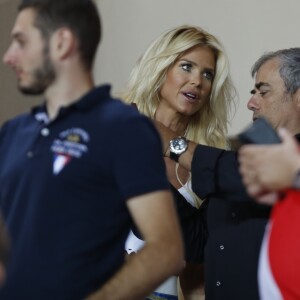 Victoria Silvstedt était présente avec son compagnon Maurice Dabbah dans les tribunes lors du match de Ligue 1 entre l'AS Monaco et l'Olympique de Marseille au stade Louis II à Monaco, le 27 août 2017. © Agence/Bestimage