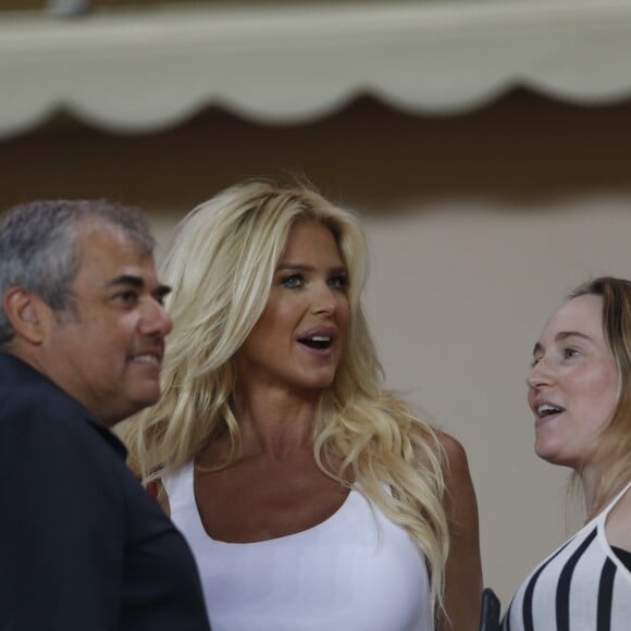 Victoria Silvstedt était présente avec son compagnon Maurice Dabbah dans les tribunes lors du match de Ligue 1 entre l'AS Monaco et l'Olympique de Marseille au stade Louis II à Monaco, le 27 août 2017. © Agence/Bestimage