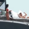 Exclusif - Cristiano Ronaldo et sa compagne Georgina Rodriguez, enceinte, lors d'une escapade en amoureux sur un yacht au large de l'île d'Ibiza, le 25 juillet 2017.