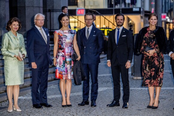 La reine Silvia, le roi Carl XVI Gustaf, la princesse Victoria, le prince Daniel, le prince Philip, La princesse Madeleine de Suède, enceinte, au concert organisé après la session inaugurale du Parlement suédois le 12 septembre 2017 à Stockholm.