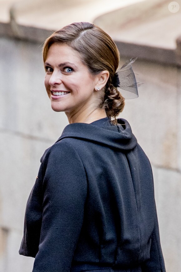 La princesse Madeleine de Suède, enceinte, lors de la session d'ouverture du Parlement à Stockholm le 12 septembre 2017.