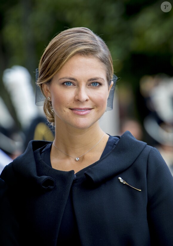 La princesse Madeleine de Suède, enceinte, lors de la session d'ouverture du Parlement à Stockholm le 12 septembre 2017.