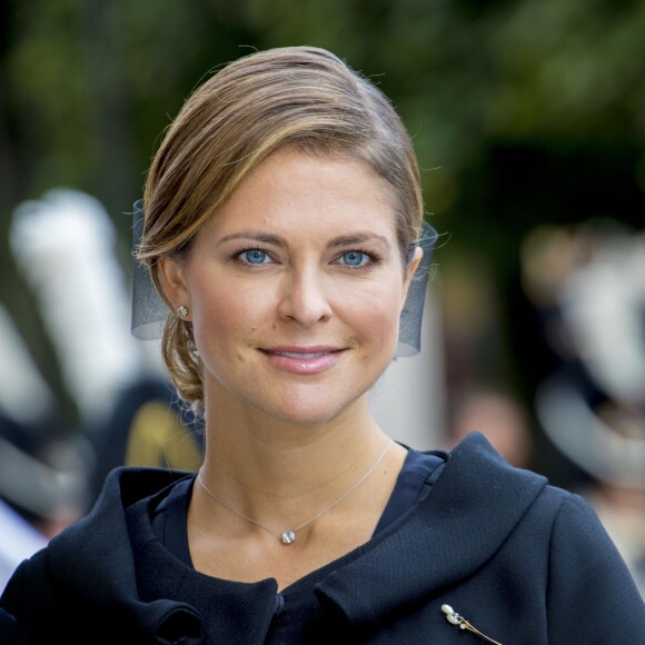 La princesse Madeleine de Suède, enceinte, lors de la session d'ouverture du Parlement à Stockholm le 12 septembre 2017.