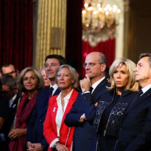 Valérie Pécresse, Jean-Michel Blanquer, Brigitte Macron, Nicolas Sarkozy et Francois Hollande lors de la réception des acteurs de la candidature de Paris aux Jeux Olympiques et Paralympiques de 2024 au palais de l'Elysée à Paris le 15 septembre 2017. © Hamilton / Pool / Bestimage