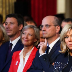 Brigitte Macron, Nicolas Sarkozy et Francois Hollande lors de la réception des acteurs de la candidature de Paris aux Jeux Olympiques et Paralympiques de 2024 au palais de l'Elysée à Paris le 15 septembre 2017. © Hamilton / Pool / Bestimage