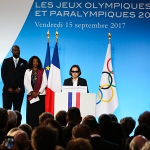 Estelle Mossely, Charles Rozoy, Teddy Riner, Sandrine Martinet lors de la réception des acteurs de la candidature de Paris aux Jeux Olympiques et Paralympiques de 2024 au palais de l'Elysée à Paris le 15 septembre 2017. © Hamilton / Pool / Bestimage