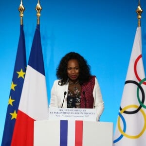 La ministre des Sports Laura Flessel-Colovic lors de la réception des acteurs de la candidature de Paris aux Jeux Olympiques et Paralympiques de 2024 au palais de l'Elysée à Paris le 15 septembre 2017. © Hamilton / Pool / Bestimage