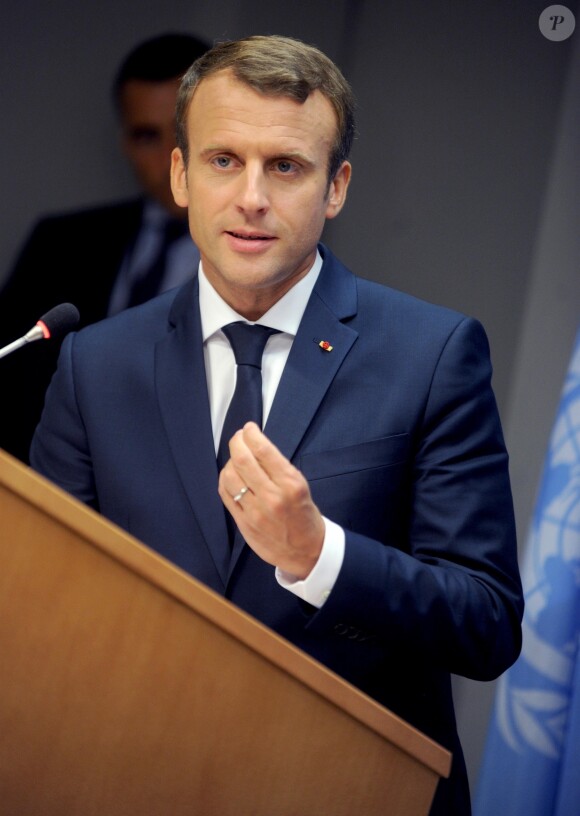 Le président de la République française Emmanuel Macron lors de la 72ème assemblée générale de l'organisation des Nations-Unis (ONU) à New York, Etats-Unis, le 19 septembre 2017.